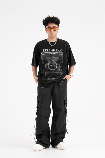Straight Elastic Waist Leisure Cargo Trousers