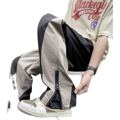 Stitching Embroidery Casual Mopping Trend Men Straight-leg Pants