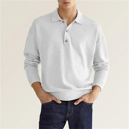 Spring Long Sleeve V-neck Button Men's Casual Top Polo Shirt