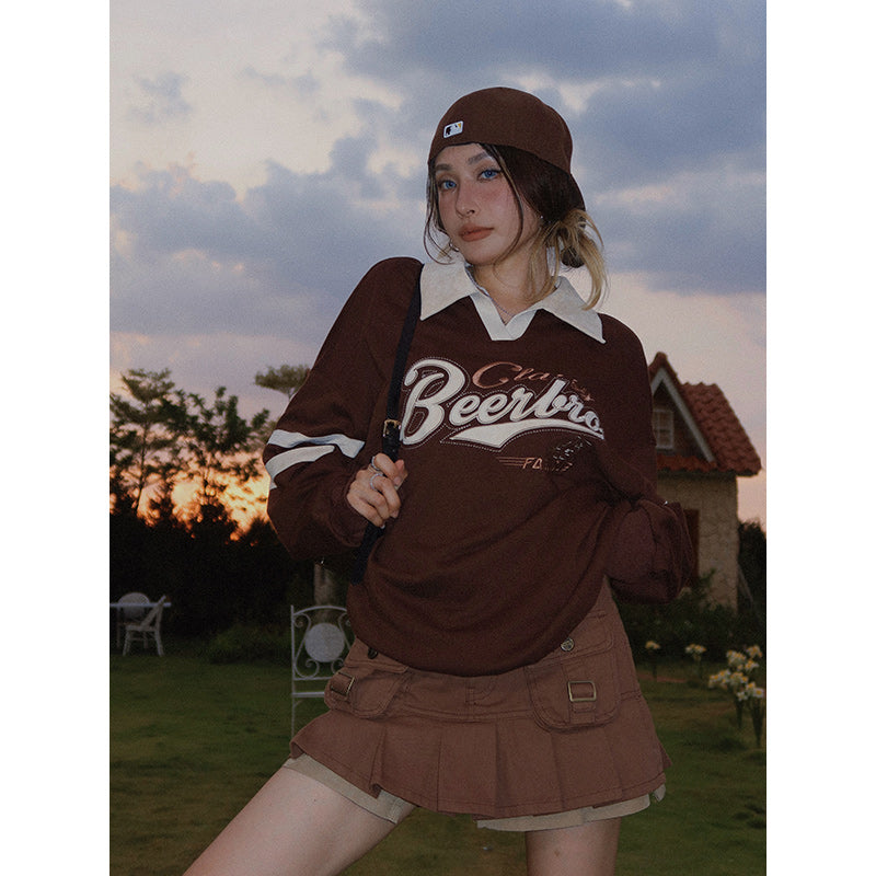 American College Style POLO Collar Sweater Woman