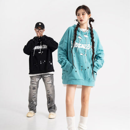 American Style Hip Hop Loose Hole Hooded Sweater