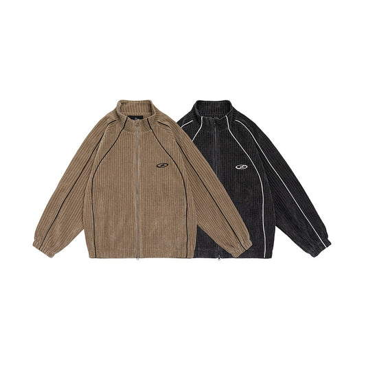 Retro Autumn Japanese Color Matching Chenille Stand-up Collar Cardigan Coat