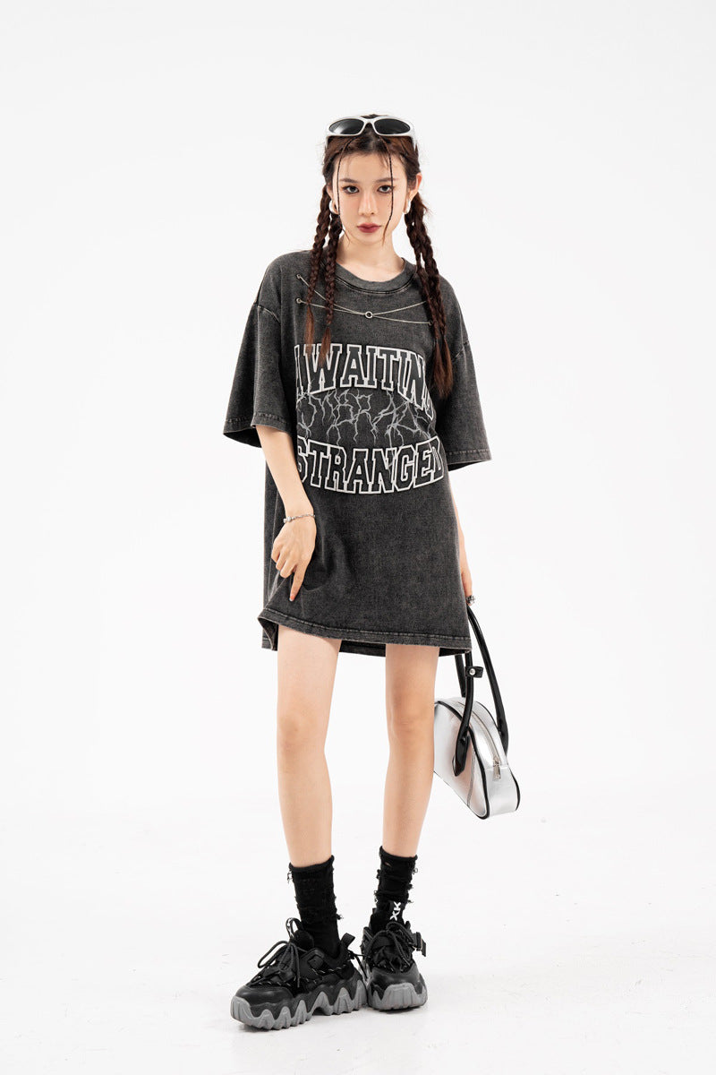 Washed And Worn Loose Chain Design Top