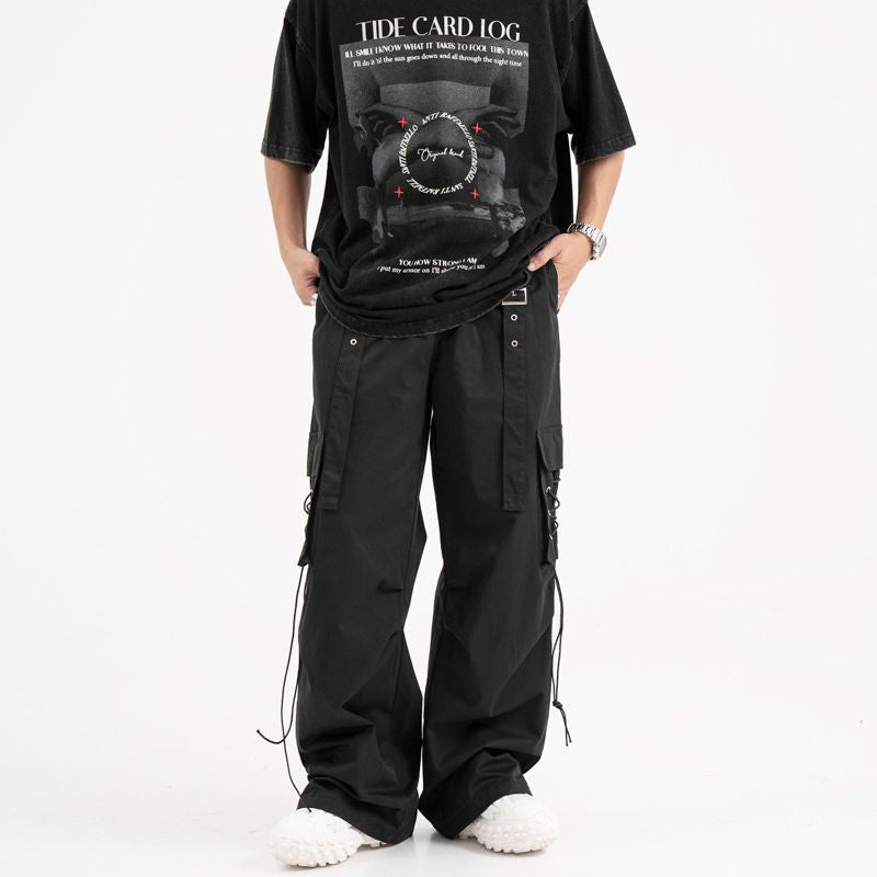 Straight Elastic Waist Leisure Cargo Trousers