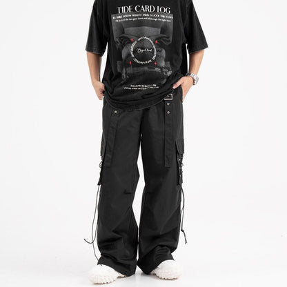 Straight Elastic Waist Leisure Cargo Trousers
