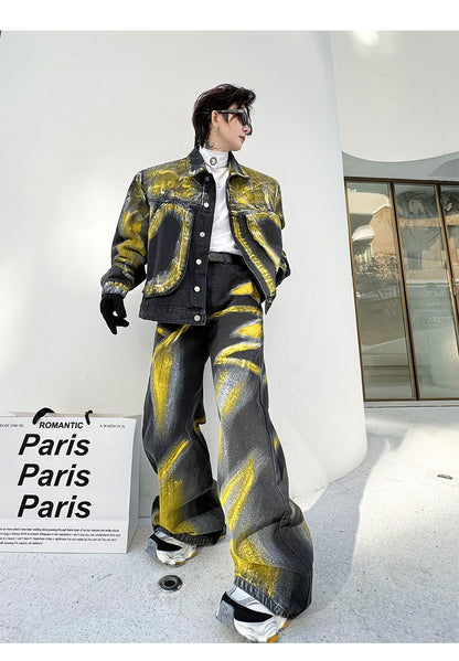 Jacket Denim Trousers Men's Loose Outfit