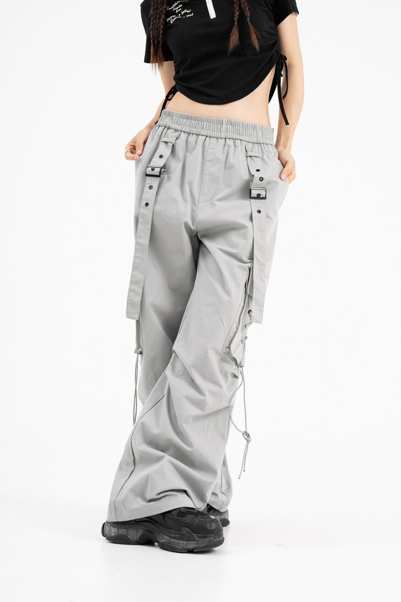 Straight Elastic Waist Leisure Cargo Trousers