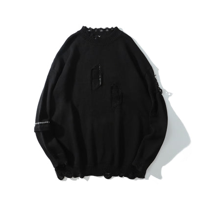 Crew Neck Pullover Sweater Wool Embroidery Loose