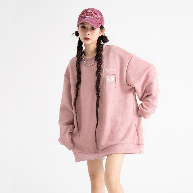 Street Patch Letter Three-dimensional Embroidered Deerskin Velvet Sweater