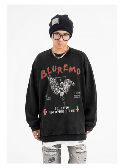 American Retro Washed Printed Terry Sweater