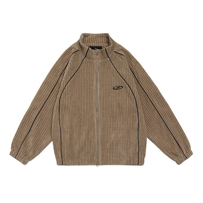 Retro Autumn Japanese Color Matching Chenille Stand-up Collar Cardigan Coat