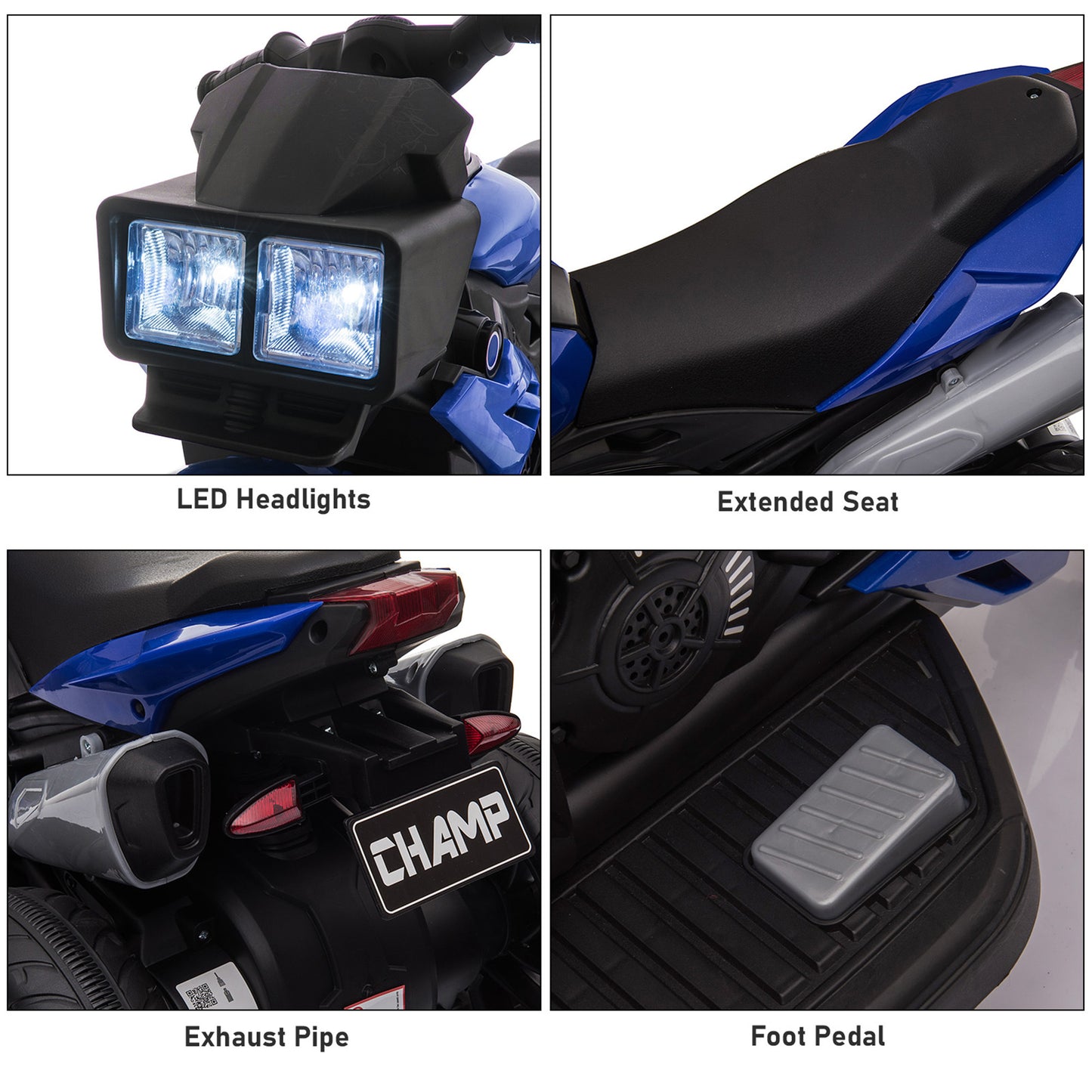 Electric Motorbike For Kids 6V Ride-On Motorcycle Toy With Music Horn Headlights Blue