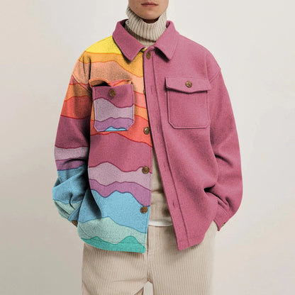 Men's Casual Fashion Vintage Printing Splicing Coat