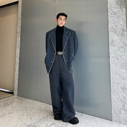 All-match Blue Profile Washed Trousers