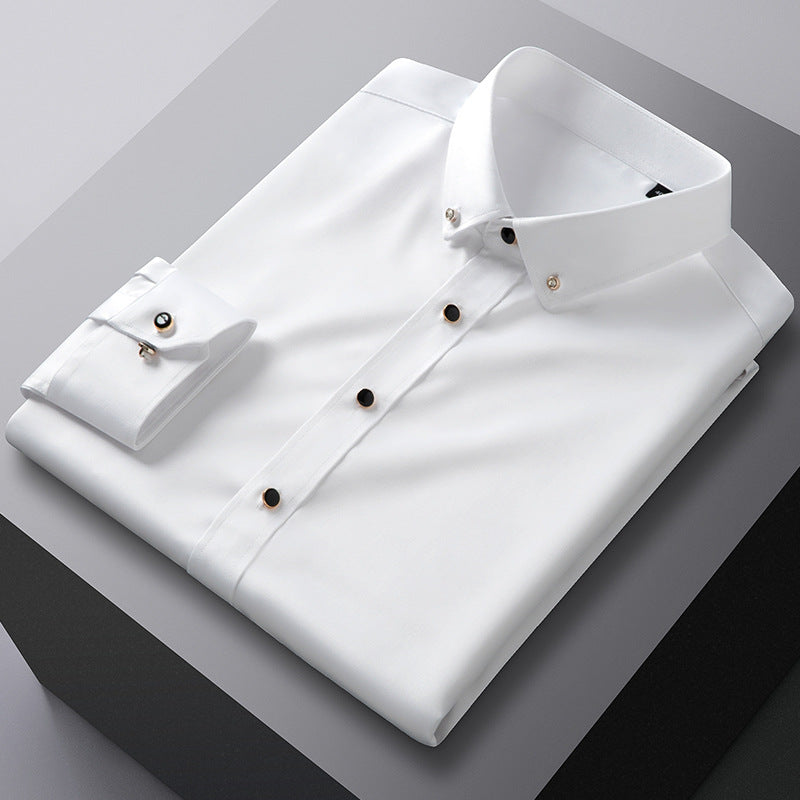 British Style Silk Rhinestone Solid Color Business Slim Shirt