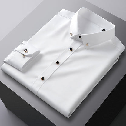 British Style Silk Rhinestone Solid Color Business Slim Shirt