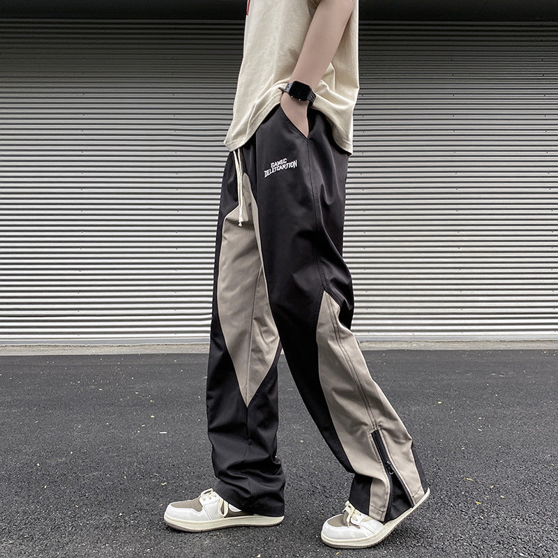 Stitching Embroidery Casual Mopping Trend Men Straight-leg Pants