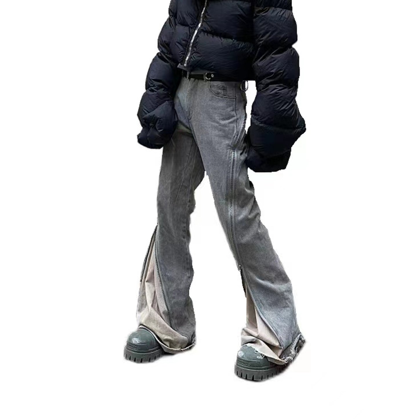 Men's Spiral Track Big Zipper Profile Banana Jeans