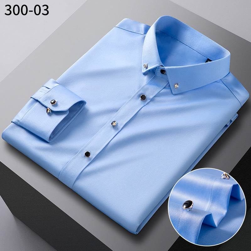 British Style Silk Rhinestone Solid Color Business Slim Shirt