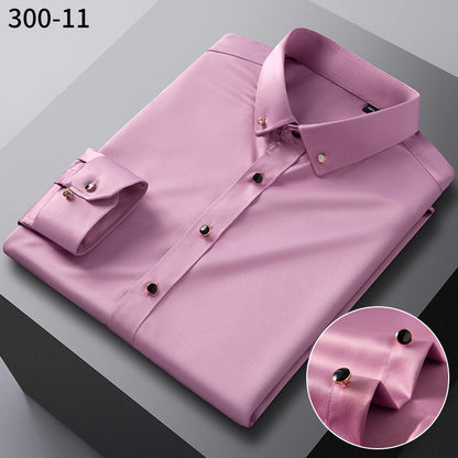 British Style Silk Rhinestone Solid Color Business Slim Shirt