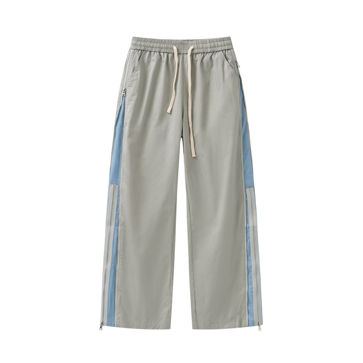 Double Layer Zipper Contrast Color Elastic Straight-leg Pants