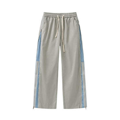 Double Layer Zipper Contrast Color Elastic Straight-leg Pants