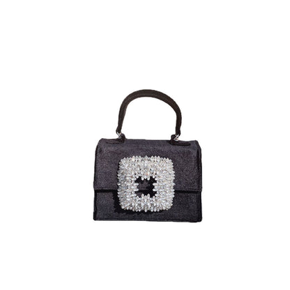 Flower Velvet Diamond Small Square Dinner Full Diamond Portable Messenger Bag