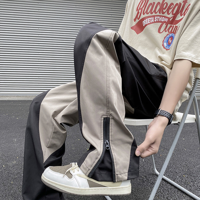Stitching Embroidery Casual Mopping Trend Men Straight-leg Pants