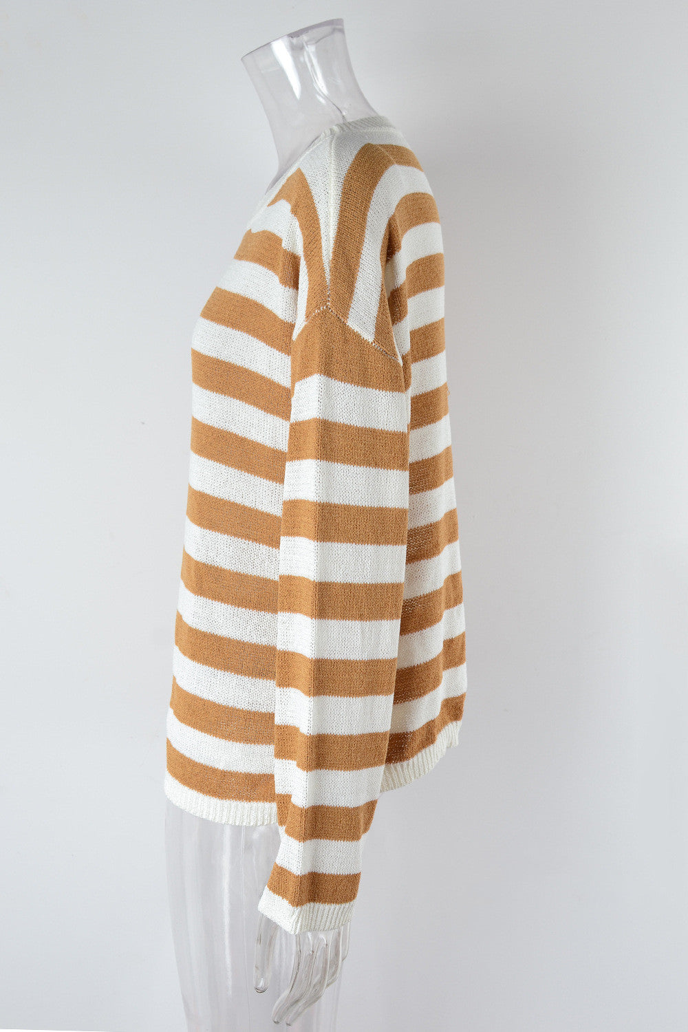 Plus Size Women's Loose Striped Sweater Long Sleeve Color Matching Round Neck Sweater