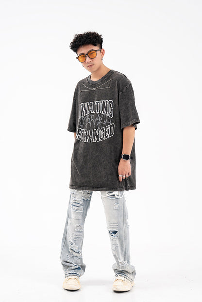 Washed And Worn Loose Chain Design Top