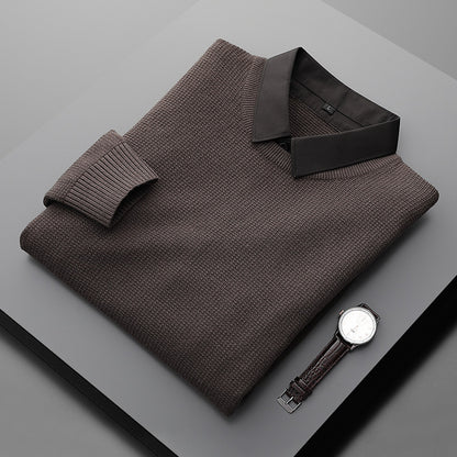 Fake Two-Piece Shirt Collar Knitted Sweater For Men