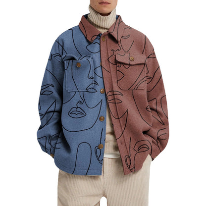 Men's Casual Fashion Vintage Printing Splicing Coat