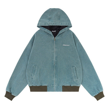 Washed And Worn Retro Hooded Jacket