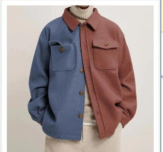 Men's Casual Fashion Vintage Printing Splicing Coat