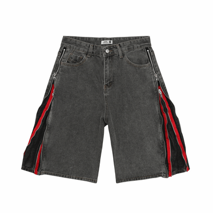 American Retro Black And Red Double Zipper Washed Do The Old Cowboy Shorts