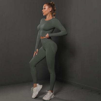Solid Color Knitted Peach Hip Tight Hip Slimming Yoga Pants Suit
