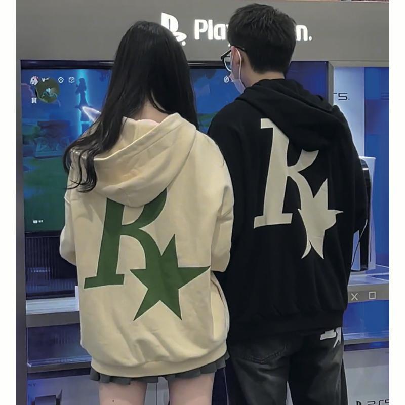 Men's Retro Alphabet Coat Hooded Loose