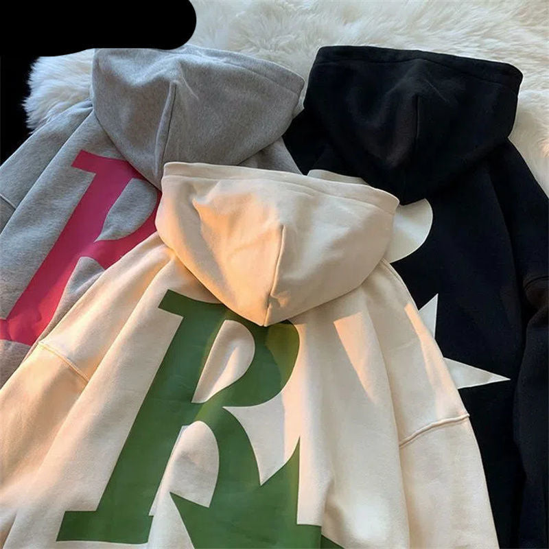 Men's Retro Alphabet Coat Hooded Loose