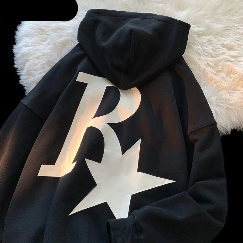 Men's Retro Alphabet Coat Hooded Loose