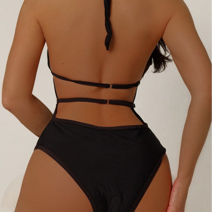 Black One-piece Swimsuit Women's Transparent Backless