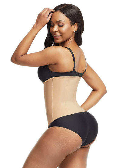 9 Steel Bones W-shape Waist Trainer Zipper Built-in Clips Inside