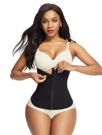 9 Steel Bones W-shape Waist Trainer Zipper Built-in Clips Inside