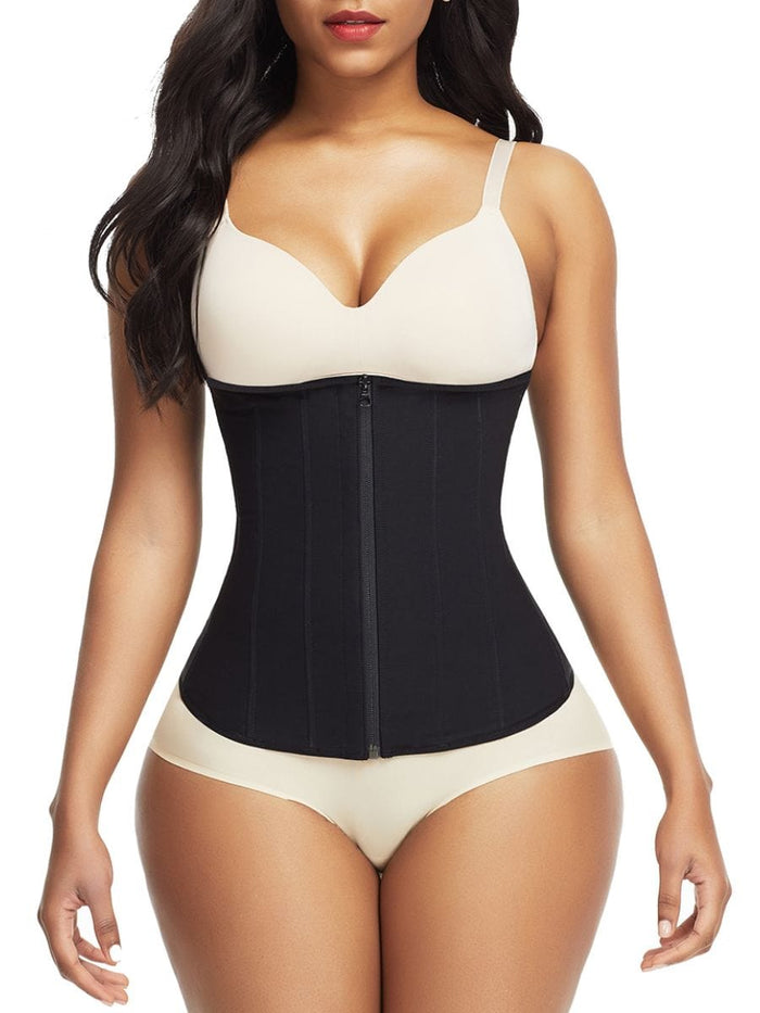 9 Steel Bones W-shape Waist Trainer Zipper Built-in Clips Inside