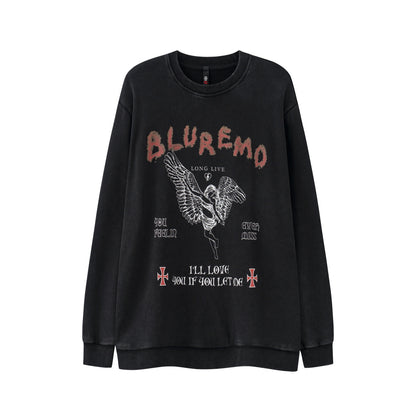 American Retro Washed Printed Terry Sweater