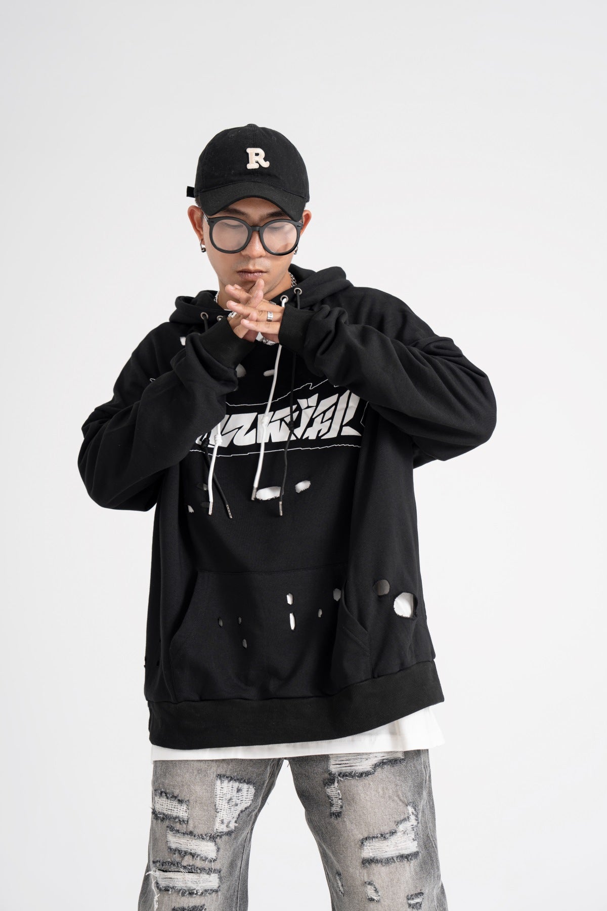 American Style Hip Hop Loose Hole Hooded Sweater