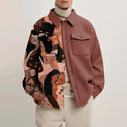 Men's Casual Fashion Vintage Printing Splicing Coat