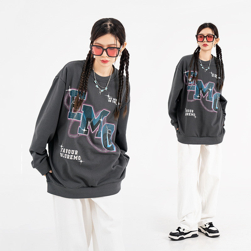 Fashion Letters Printed Long Sleeve Crew Neck Sweater