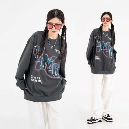 Fashion Letters Printed Long Sleeve Crew Neck Sweater