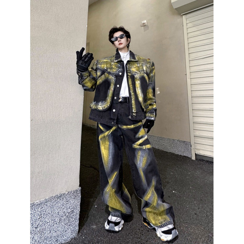 Jacket Denim Trousers Men's Loose Outfit