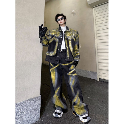 Jacket Denim Trousers Men's Loose Outfit